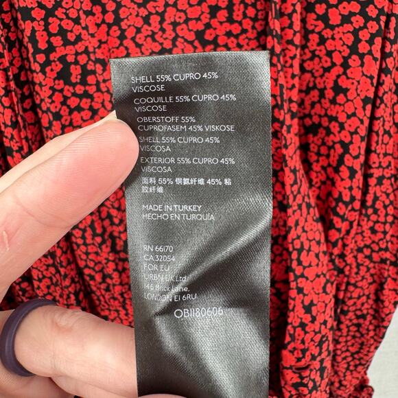 Free People Kinsley Red & Black Floral Print V-neck Long Sleeve Mini Wrap Dress - Picture 14 of 15